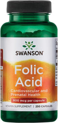 Swanson Ácido Fólico 800 mcg (335 mcg DFE Folato) 250 Cápsulas