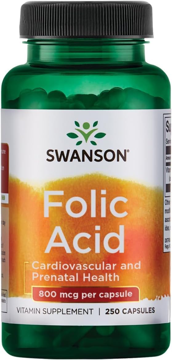 Swanson Ácido Fólico 800 mcg (335 mcg DFE Folato) 250 Cápsulas