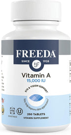 Freeda Vitamin A 15,000 IU – Retinyl Palmitate – Vegan, Kosher – Vision, Skin & Immunity Support – 250 Tablets