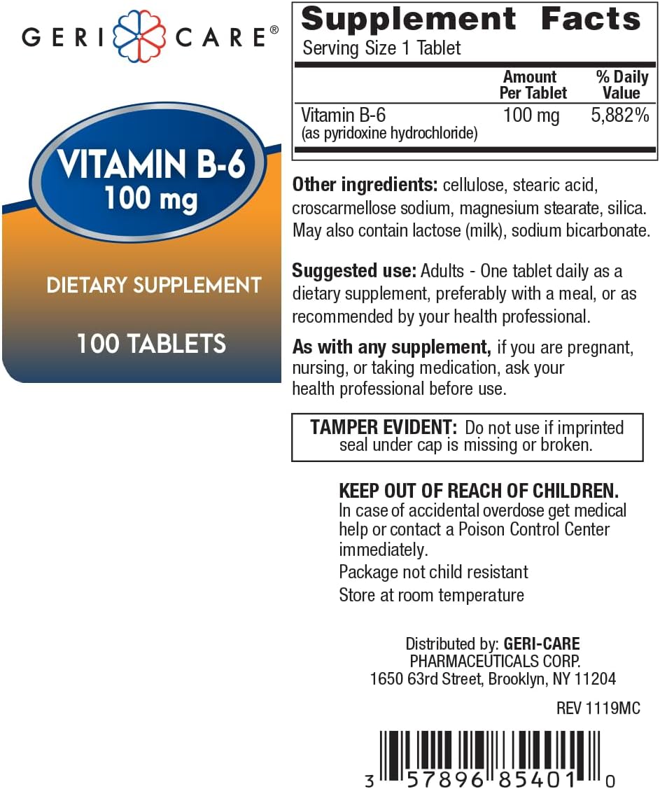 GeriCare Vitamina B-6 100mg, 100 Comprimidos