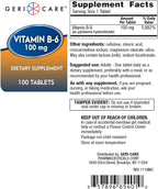GeriCare Vitamina B-6 100mg, 100 Comprimidos
