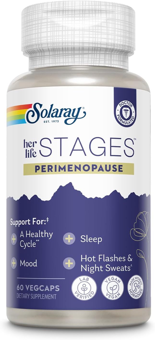 SOLARAY Perimenopause her Life Stages - Suplemento para Perimenopausia, Sofocos y Apoyo en la Menopausia - con Azafrán y Vitex - 60 Cápsulas Veganas