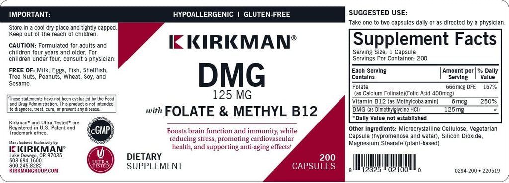 DMG 125 mg con Folato y Metil B12 de Kirkman