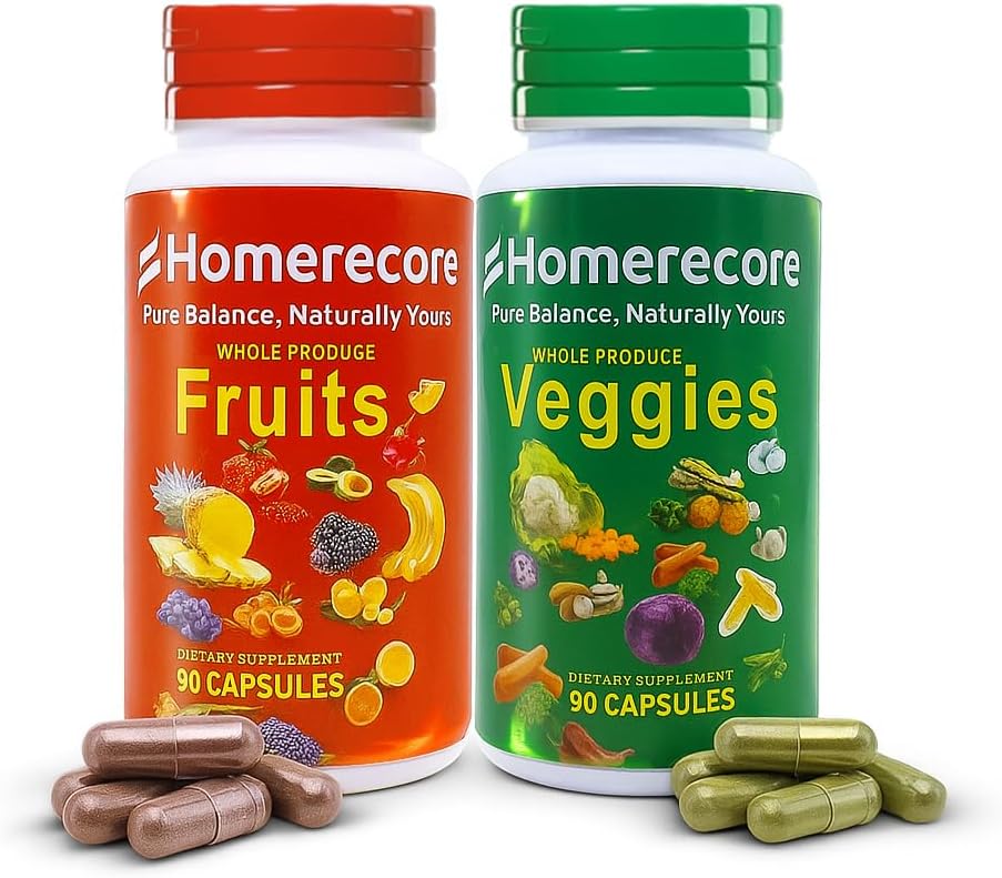 HOMERECORE Suplemento de Frutas y Verduras Enteras - 180 Cápsulas - Vegano, Sin Gluten, Sin Soja