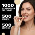 Vitabod Ácido Fólico 1 mg (1000 mcg) - 500 Comprimidos Veganos