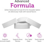 Zahler Vitamina D3 y K2 Comprimidos Masticables - 5000 UI D3 + 120 mcg K2 - Sabor Melocotón Albaricoque - 90 Unidades