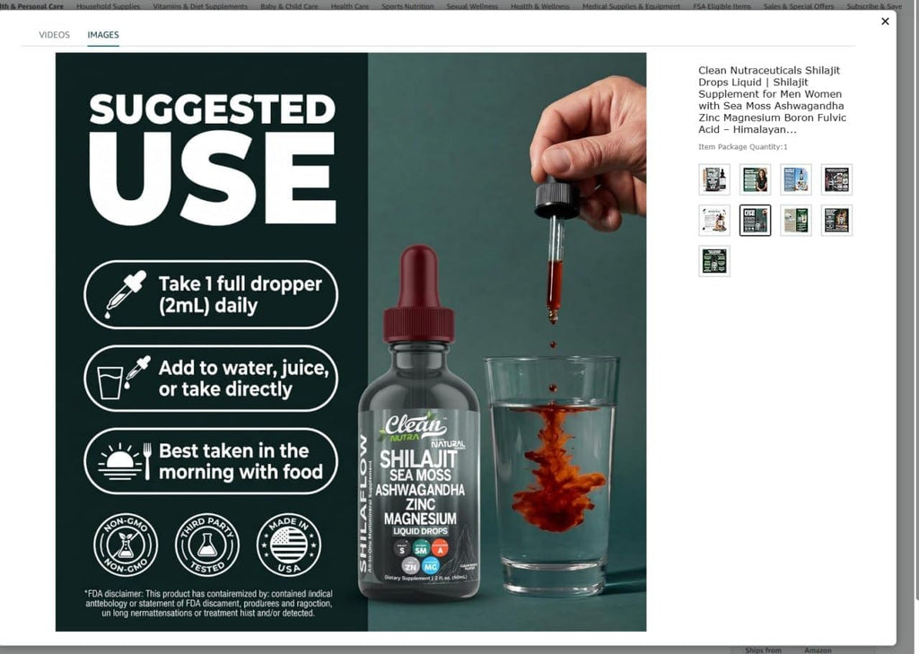 ShilaFlow Shilajit Drops Líquido – Complejo de Shilajit con Sea Moss, Ashwagandha, Zinc, Magnesio y Boro