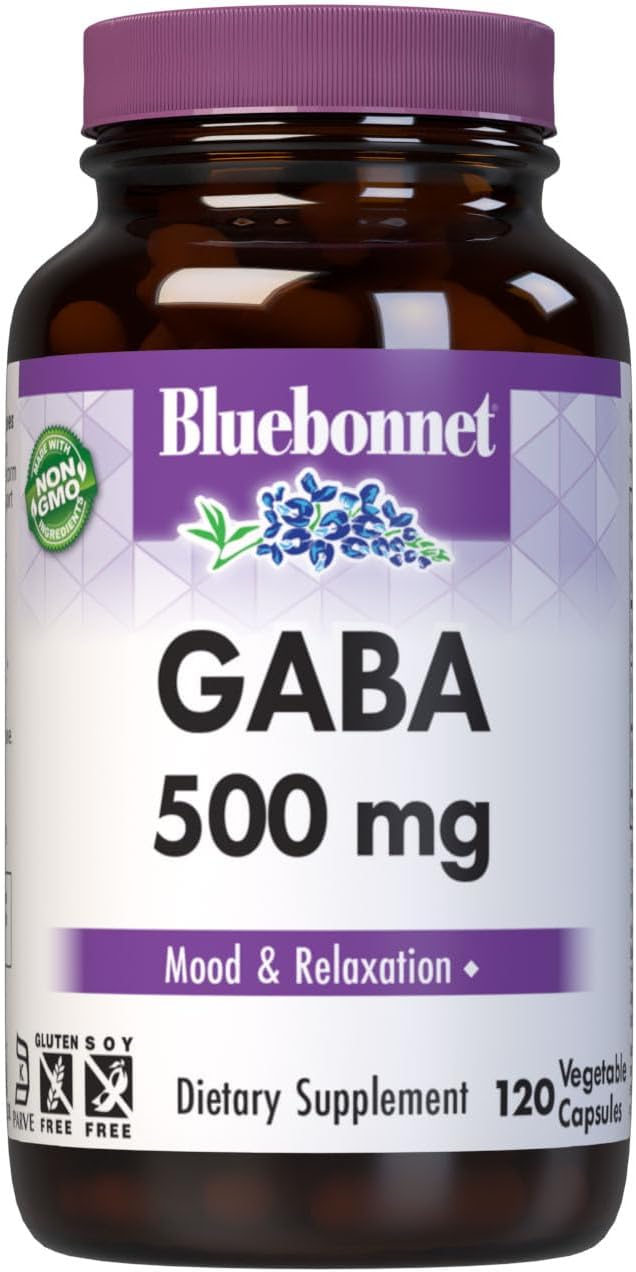 BlueBonnet Nutrition GABA 500mg con Vitamina B6 (P5P) - 60 Cápsulas Vegetales