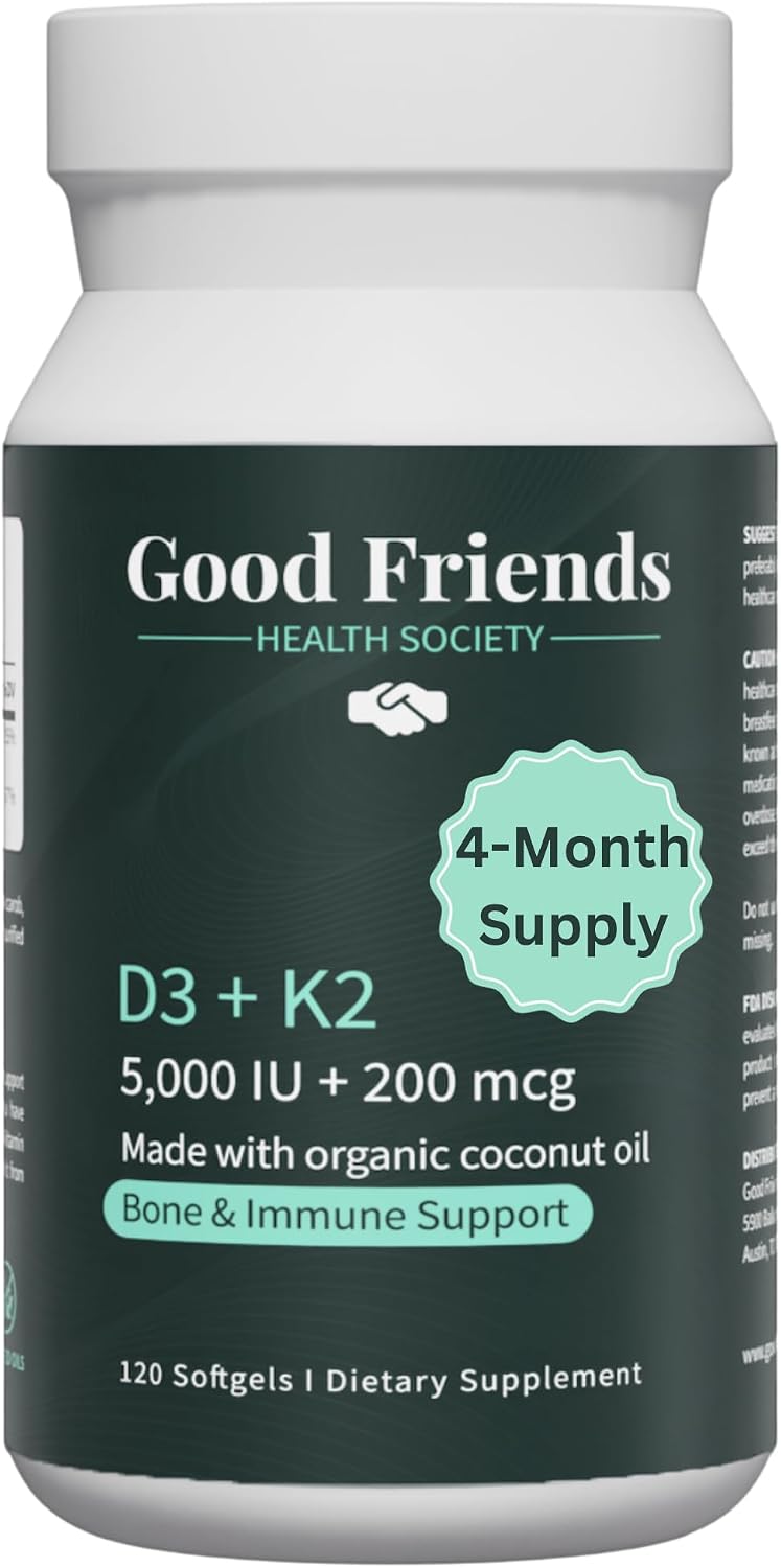 Good Friends Health - Vitamina D3 5000 UI + Vitamina K2 200 mcg - 120 Cápsulas Blandas Vegetales