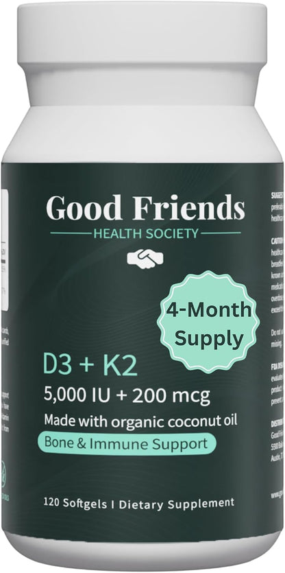 Good Friends Health - Vitamina D3 5000 UI + Vitamina K2 200 mcg - 120 Cápsulas Blandas Vegetales – Image 1