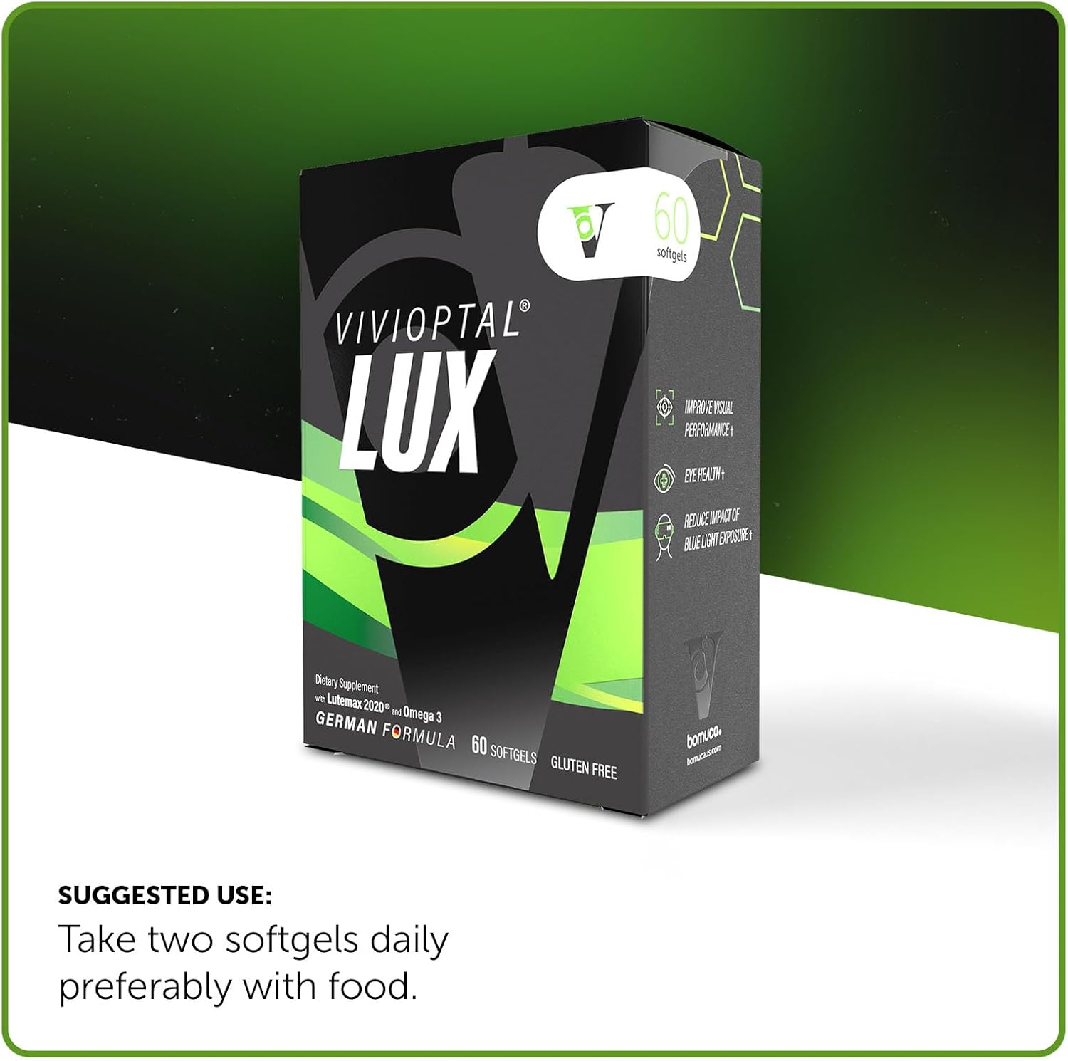 Vivioptal Lux 60 Cápsulas Blandas - Omega 3, Zinc, Vitaminas C y E, Multivitamínico y Multimineral, Sin Gluten, Fórmula Alemana