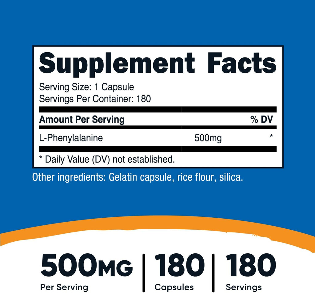Nutricost L-Fenilalanina 500mg, 180 Cápsulas