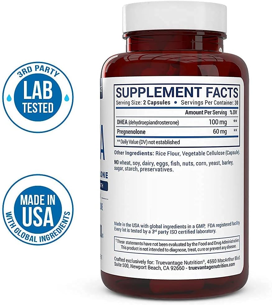 Truevantage DHEA 100mg con Pregnenolona 60mg - Cápsulas Vegetales No Transgénico