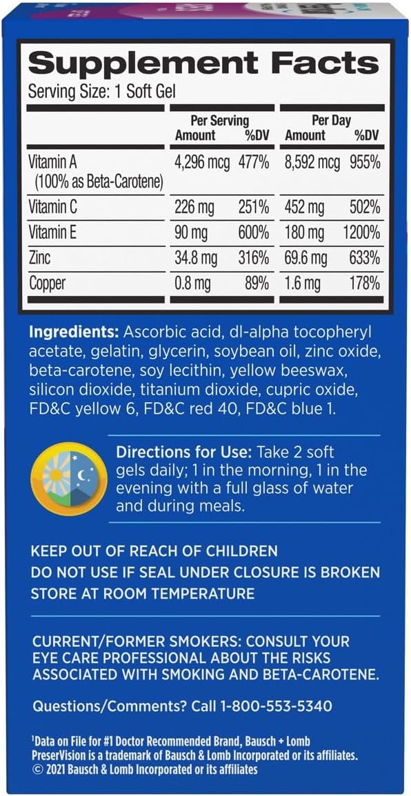 PreserVision AREDS Eye Vitamins, Multivitamin with Copper, Vitamins A, C & E, Zinc Supplement, 90 Softgels