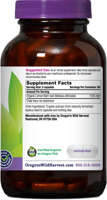 Oregon's Wild Harvest Complemento Alimenticio de Melisa Orgánica Certificada 1125 mg, 180 Cápsulas – Image 2