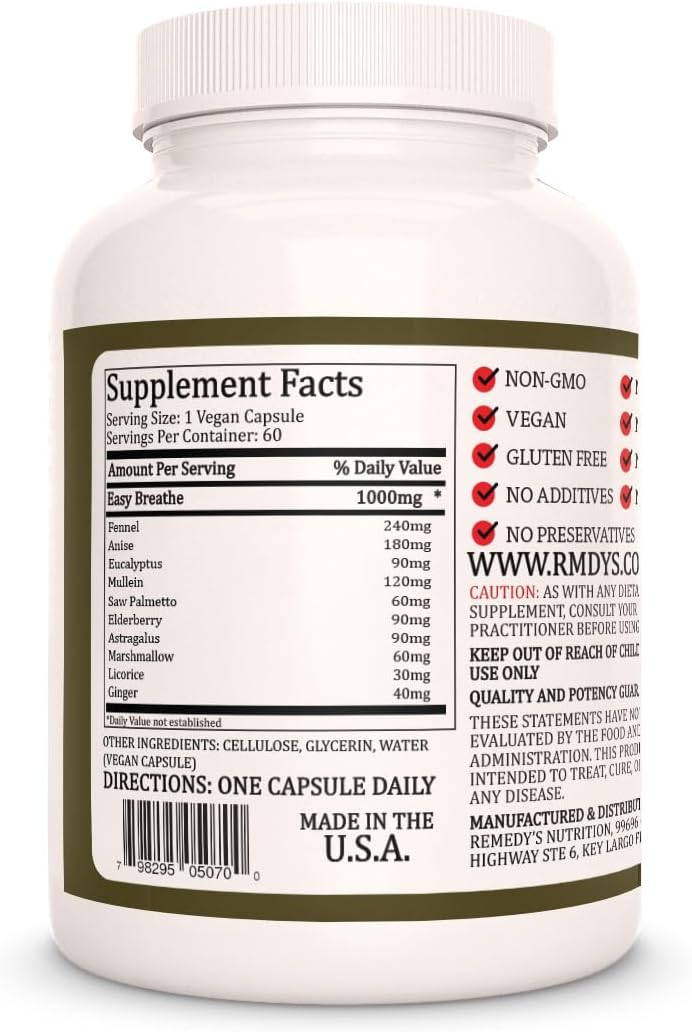 Easy Breathe | 1000 mg, 60 Cápsulas Veganas - Complemento Alimenticio de Hierbas