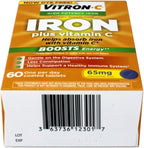 Vitron-C High Potency Iron Supplement with Vitamin C, 65 mg Elemental Iron, 60 Coated Tablets