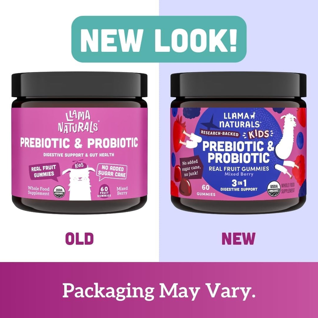 Llama Naturals Probiótico y Prebiótico para Niños, Gominolas Orgánicas, Mix de Bayas, 120 uds