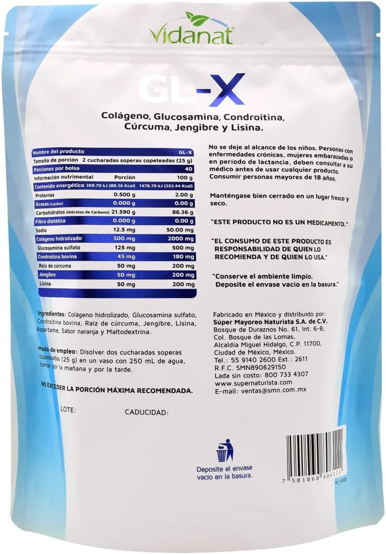 Vidanat GL-X Orange 1Kg – Suplemento Articular con Glucosamina, Condroitina, Cúrcuma y Colágeno – Sabor Naranja