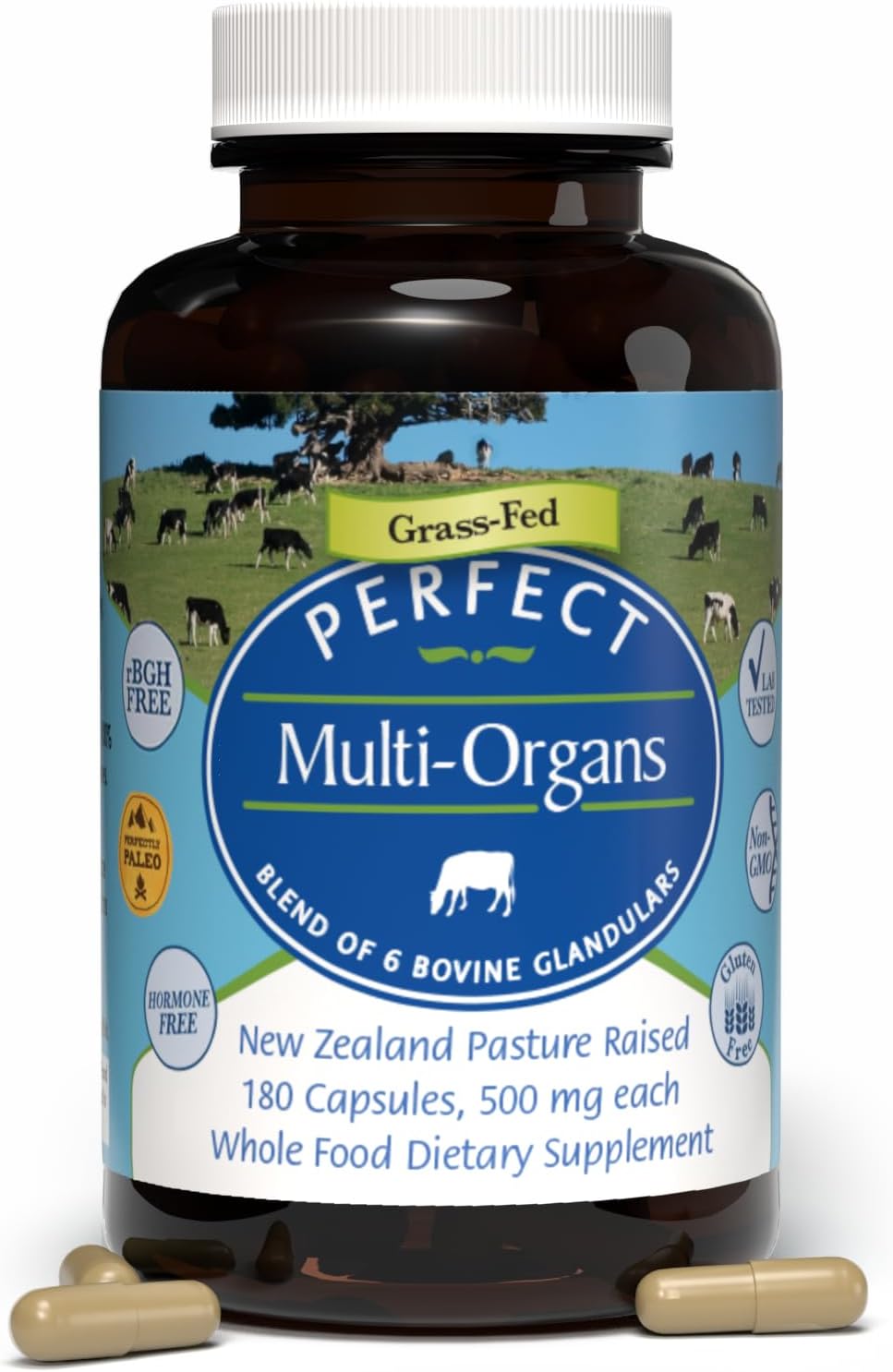 Perfect Supplements - Perfect Multi-Organs: Mezcla de 6 Glandulares Sinérgicos, Liofilizados y Sin Hormonas, Cápsulas de Alimento Integral de Nueva Zelanda Criado en Pastos