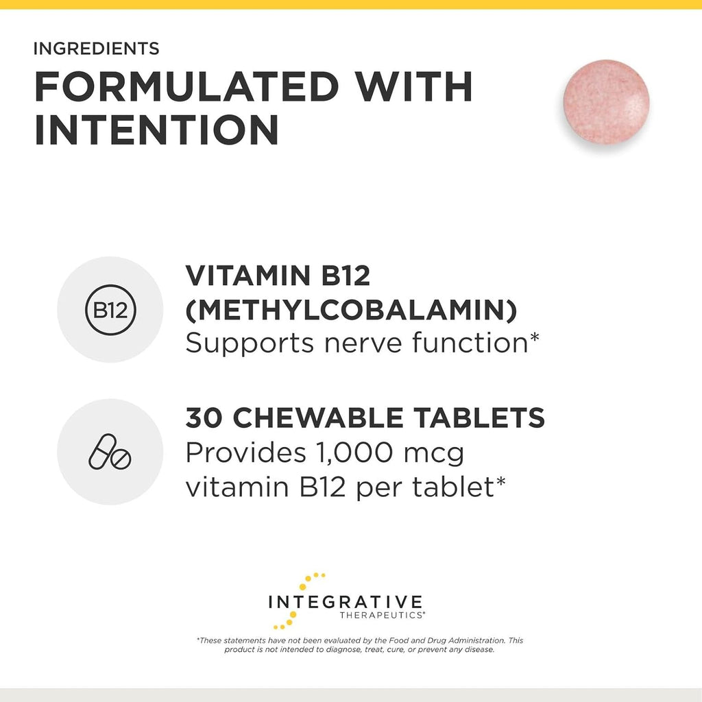 Integrative Therapeutics B-12 Active: Vitamina B12 Metilcobalamina, 30 Comprimidos Masticables (Pack de 2)