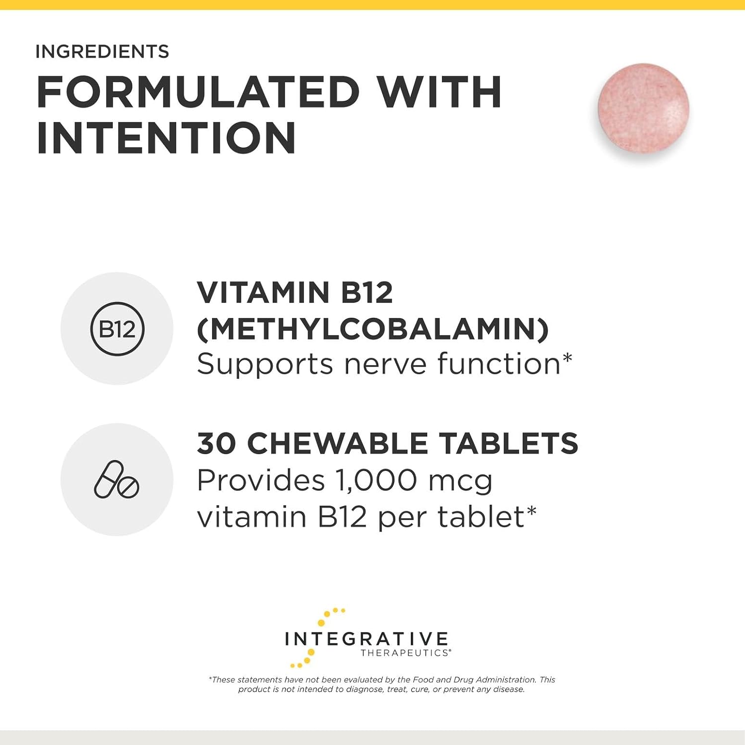 Integrative Therapeutics B-12 Active: Vitamina B12 Metilcobalamina, 30 Comprimidos Masticables (Pack de 2)