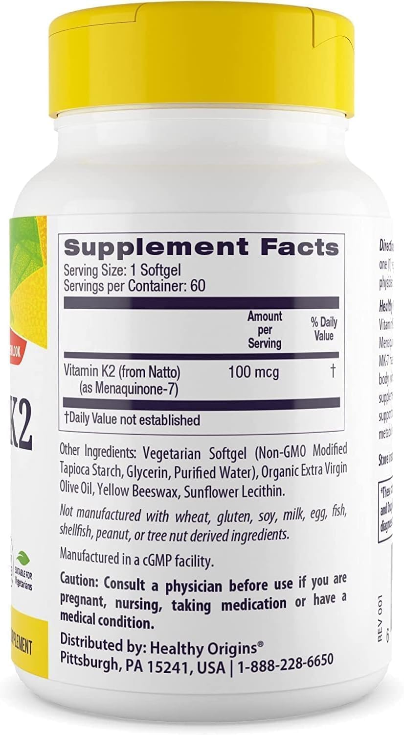 Healthy Origins Vitamina K2 100 mcg (MK-7) - 60 Cápsulas Vegetales