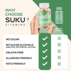 SUKU Gomitas de Complejo B con Vitamina C – Sin Azúcar, Vegano, 8 Vitaminas B, Sabor Melocotón (50 Gomitas)
