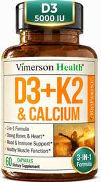 Vitamina D3 + K2 + Calcio con BioPerine – 60 Cápsulas