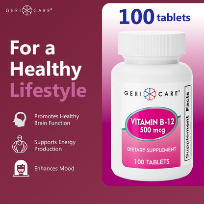 GeriCare Vitamina B12 500mcg – 100 – Reducción del cansancio y la fatiga: Ayuda a disminuir la sensación de – Image 5