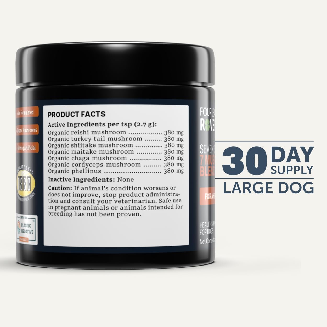 Seven Shrooms - Suplemento Orgánico de Setas para Perros (7 Setas Enteras: Turkey Tail, Reishi, Cordyceps, Shiitake, Maitake) - Polvo de Apoyo Inmunitario con Beta-Glucanos, Formulado por Veterinarios