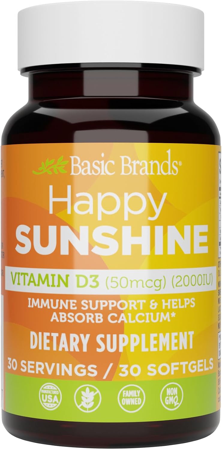 Basic Brands Happy Sunshine Vitamina D3 2000 UI | 30 Cápsulas Blandas