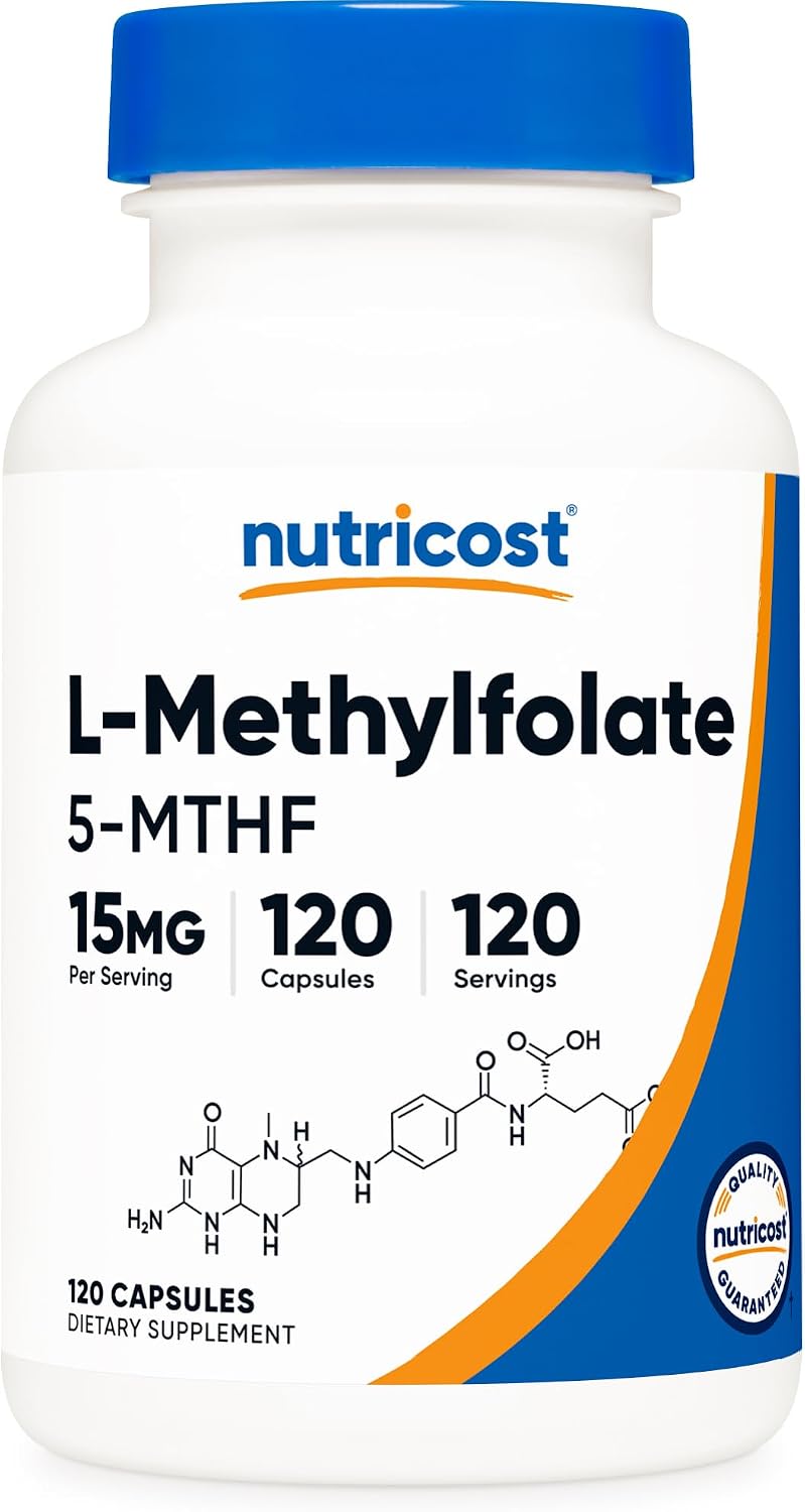 Nutricost L-Metilfolato 15mg, 120 Cápsulas (5-MTHF) - Vegano, Sin Gluten, No-GMO