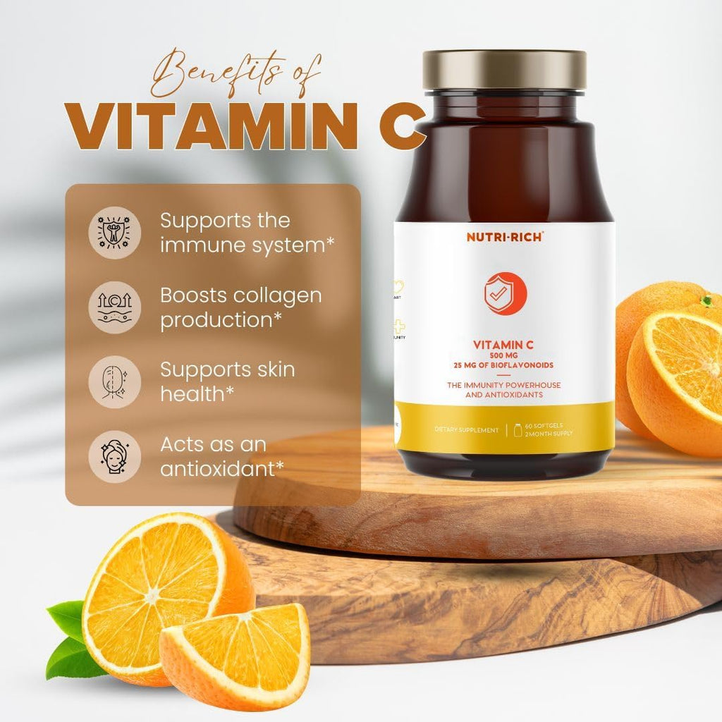 Vitamina C 500 mg con Bioflavonoides 25 mg – 60 Cápsulas Blandas