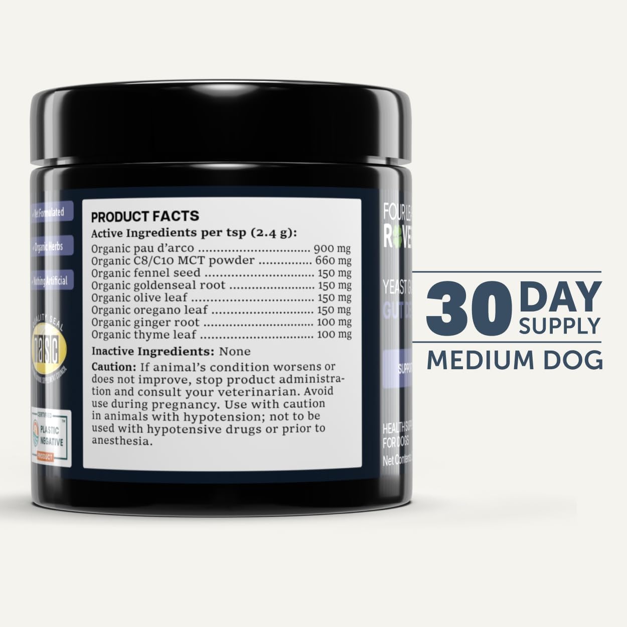 Four Leaf Rover Yeast Guard - Apoyo para la Piel y Orejas de Perros - Formulado por Veterinarios con Hierbas Orgánicas - 30 Días