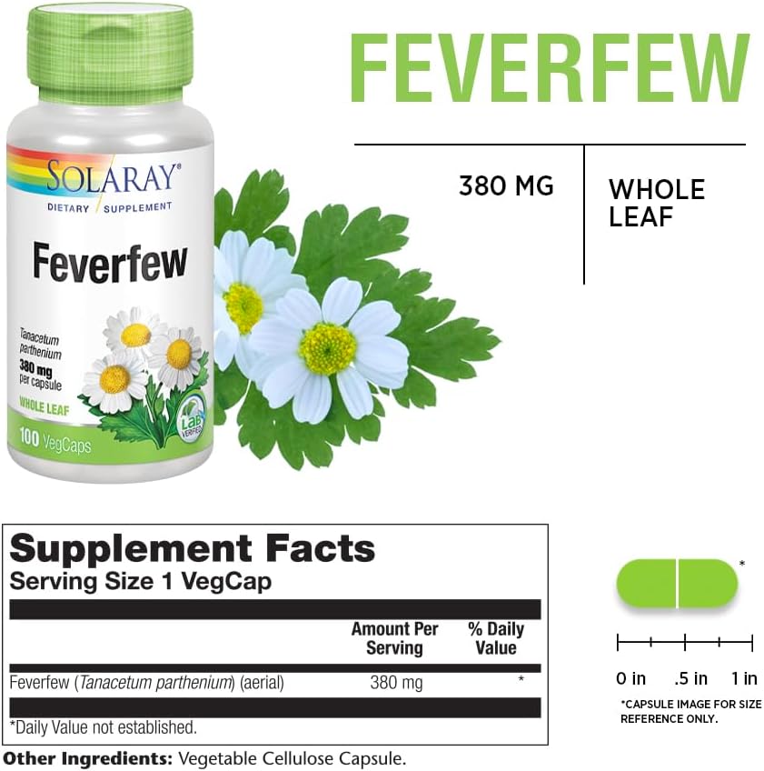 SOLARAY Matricaria 380 mg | Circulación Saludable, Tono Vascular y Bienestar | Sin OGM y Vegano | 100 Cápsulas Vegetales