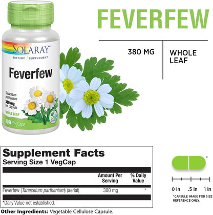 SOLARAY Feverfew Leaf 380 mg | Circulación – Vegano: Cápsulas vegetales aptas para dietas basadas en plantas. – Image 2