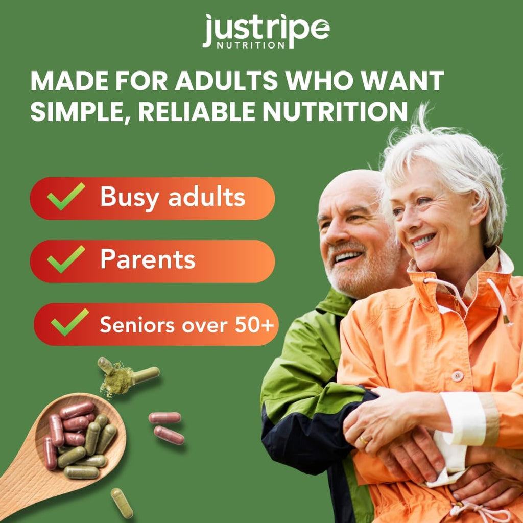 Just Ripe Nutrition Suplemento de Frutas y Verduras - 90 Cápsulas de Fruta y 90 de Verdura - Superalimento 100% Natural - 2 Paquetes