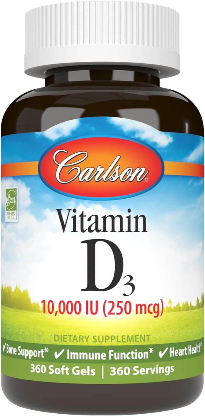 Carlson Vitamina D3 10.000 UI (250 mcg), Colecalciferol, para Huesos e Inmunidad, 360 Cápsulas Blandas