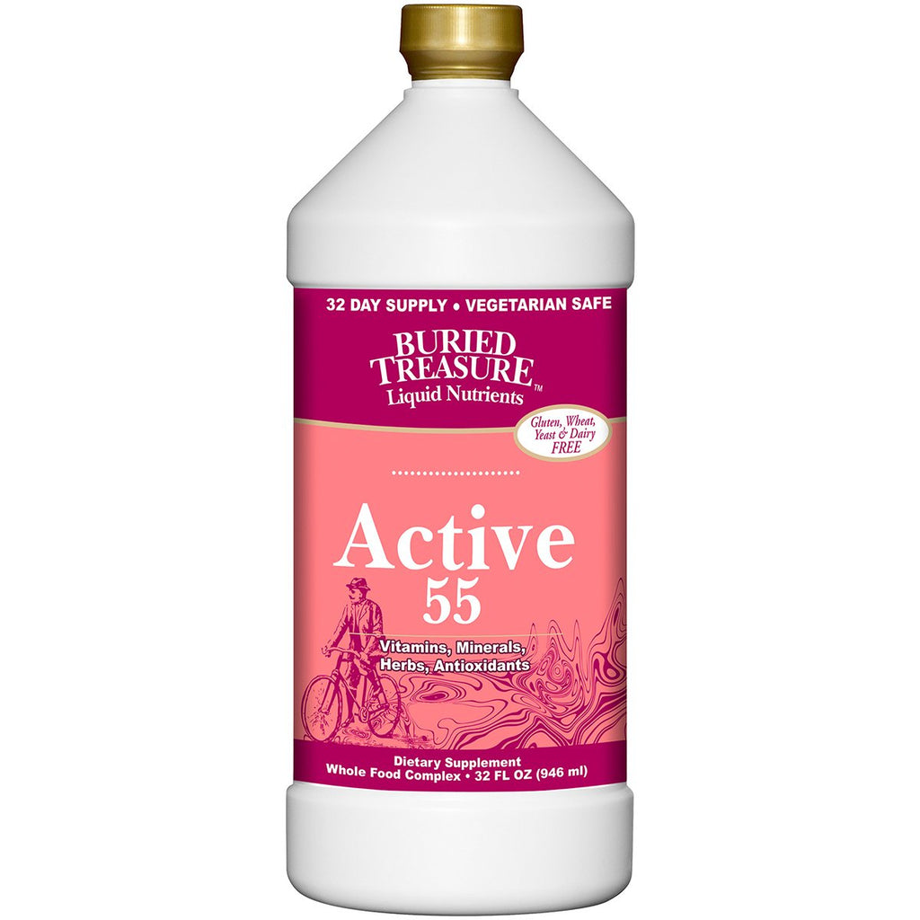 Buried Treasure Active 55 Plus – Multivitamínico Líquido con Antioxidantes y Hierbas – 32 oz (Pack de 4)
