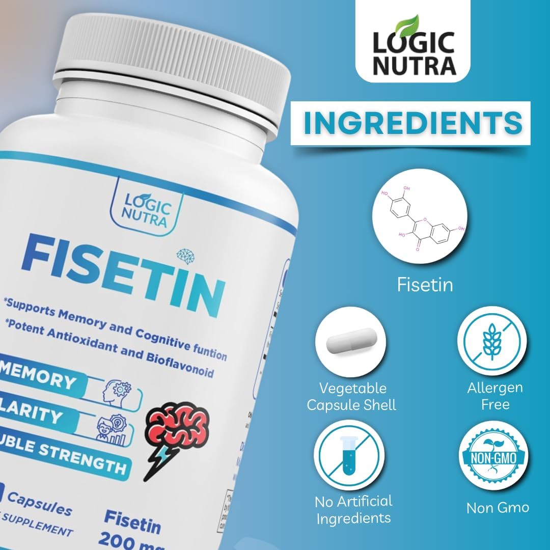 Logic Nutra Fisetina Doble Concentración - 200 mg por Cápsula - 60 Cápsulas - Suplemento Antioxidante