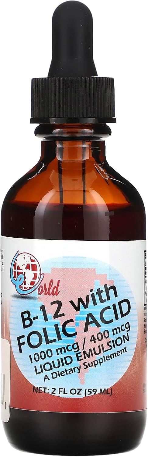 World Organics Líquido B-12 con Ácido Fólico, 60 ml