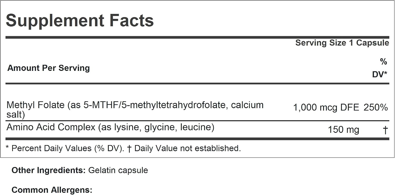 ANDREW LESSMAN Metilfolato 1000 mcg, 240 Cápsulas - Forma Activa de Vitamina B9
