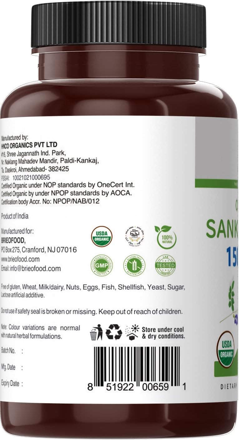Brieofood Organic Sankhpushpi 1500mg, 90 Comprimidos Vegetarianos