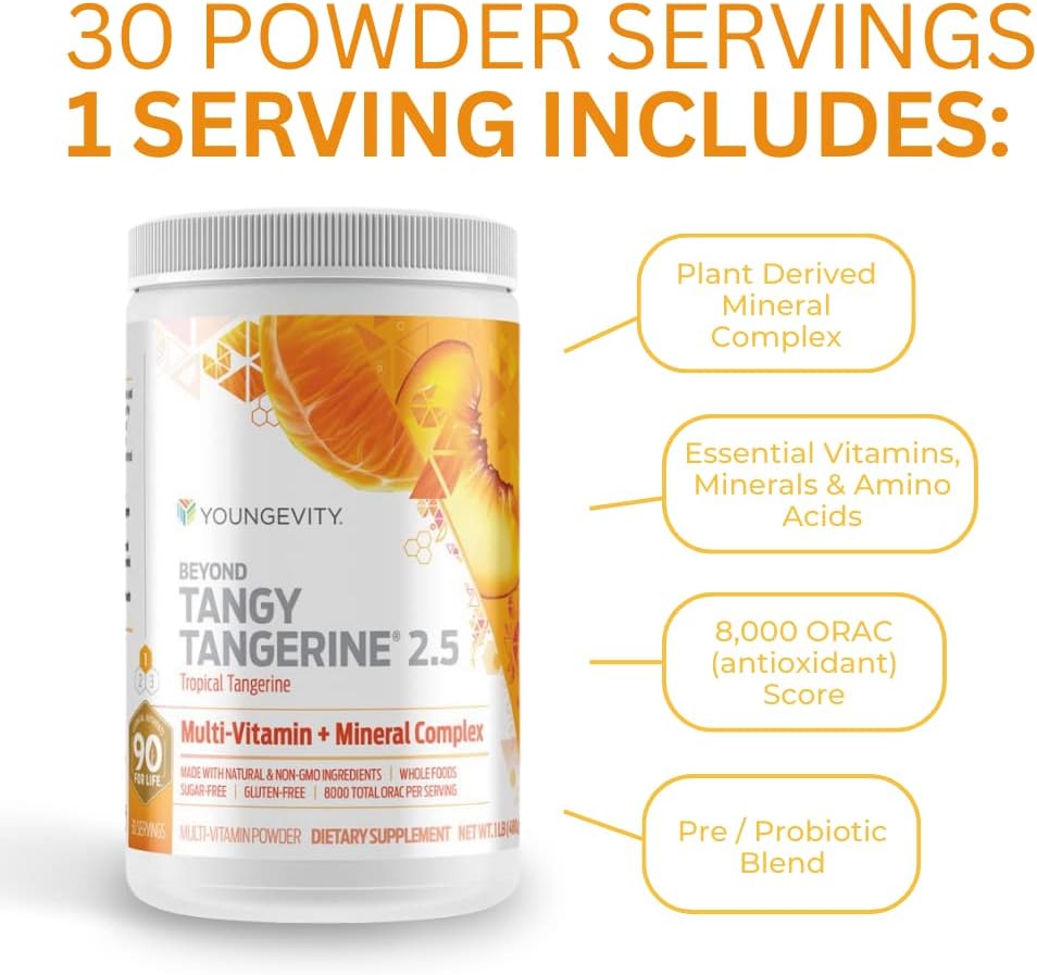 Youngevity Beyond Tangy Tangerine 2.5 Tropical Tangerine - Complejo Multivitamínico y Mineral en Polvo