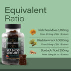 BUCKLEBURY Gominolas de Sea Moss Irlandés con Bladderwrack y Burdock Root - Complemento Alimenticio Vegano - 60 Gominolas