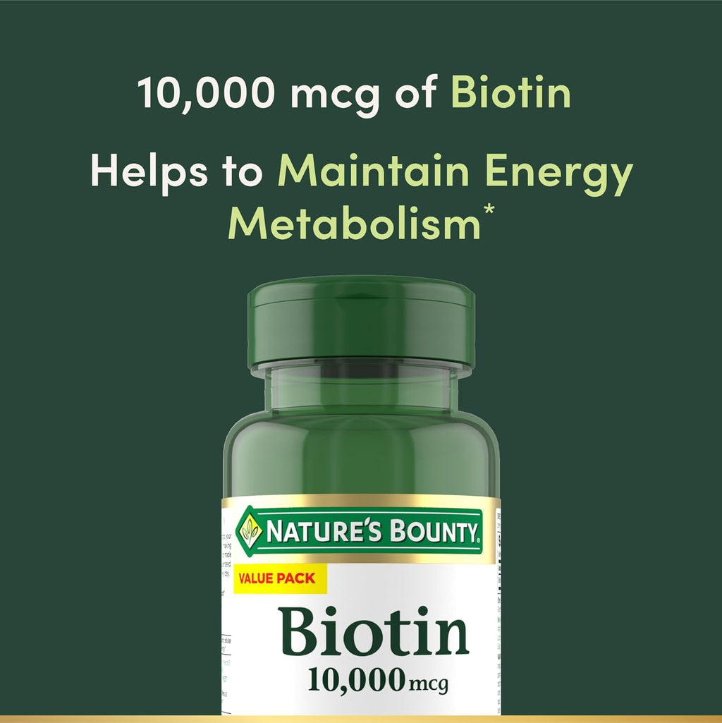 Nature's Bounty Biotina 10,000 mcg, Cápsulas Blandas de Liberación Rápida, 180 Unidades