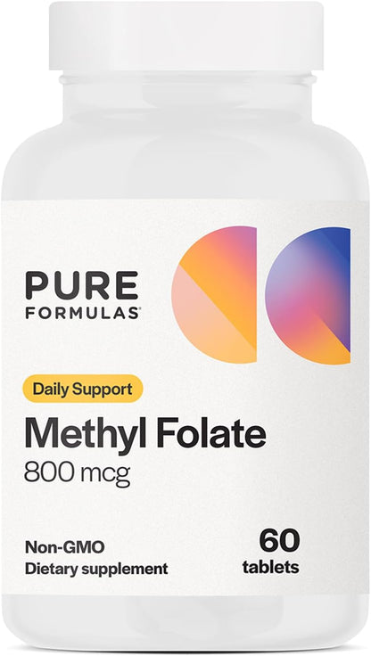 PureFormulas Methylfolate 800 mcg – Active – El folato contribuye al metabolismo normal de la homocisteína. – Image 1