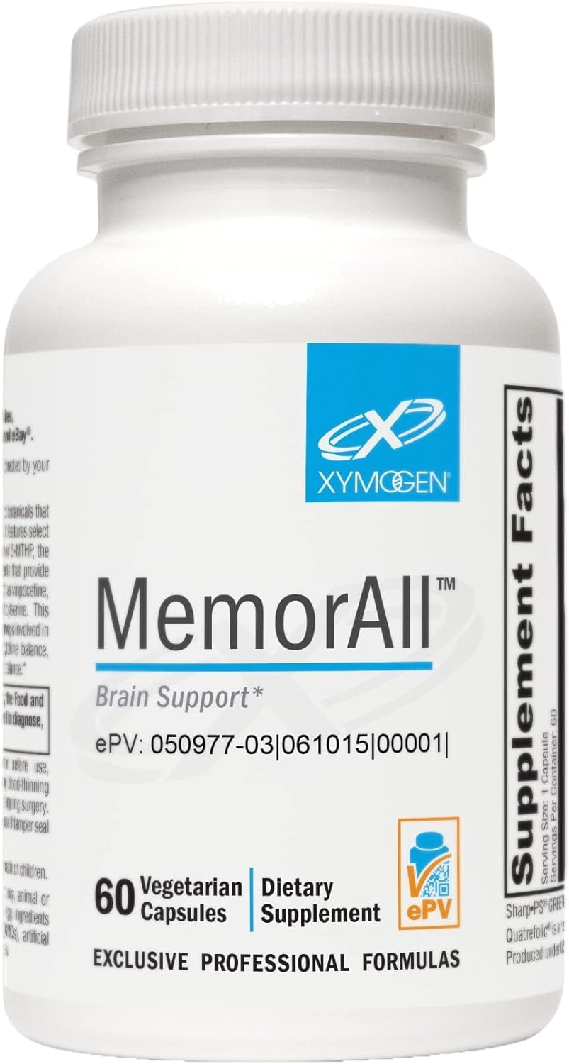 XYMOGEN MemorAll – Apoyo cerebral y memoria – Ginkgo Biloba, Bacopa y vitaminas B – 60 cápsulas