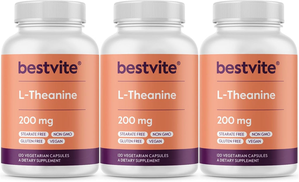 BESTVITE L-Teanina 200mg (120 Cápsulas Vegetarianas) - Sin Estearatos - Vegano - No OGM - Sin Gluten